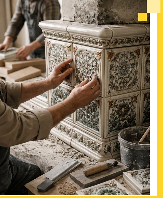 Изразцовые камины под ключ в Лениногорске: проект и монтаж