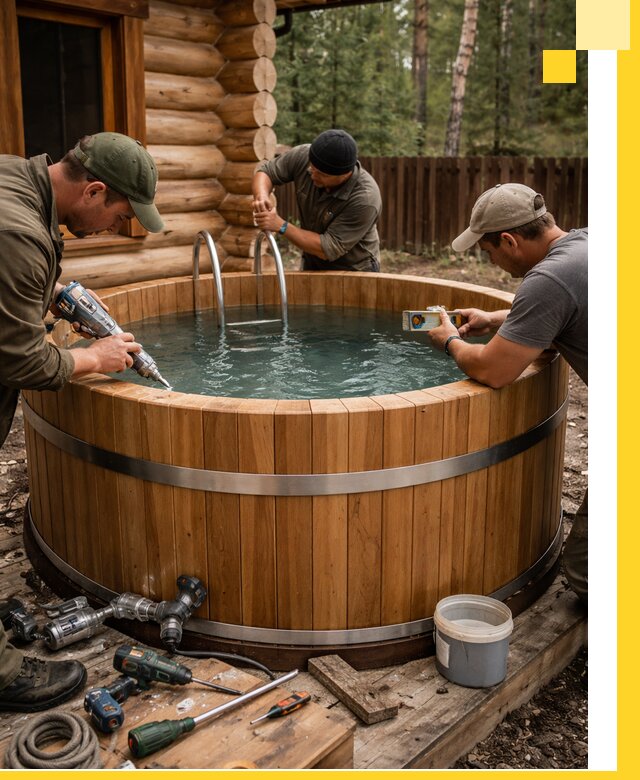 Строительство бань с купелью под ключ и отделкой в Лениногорске