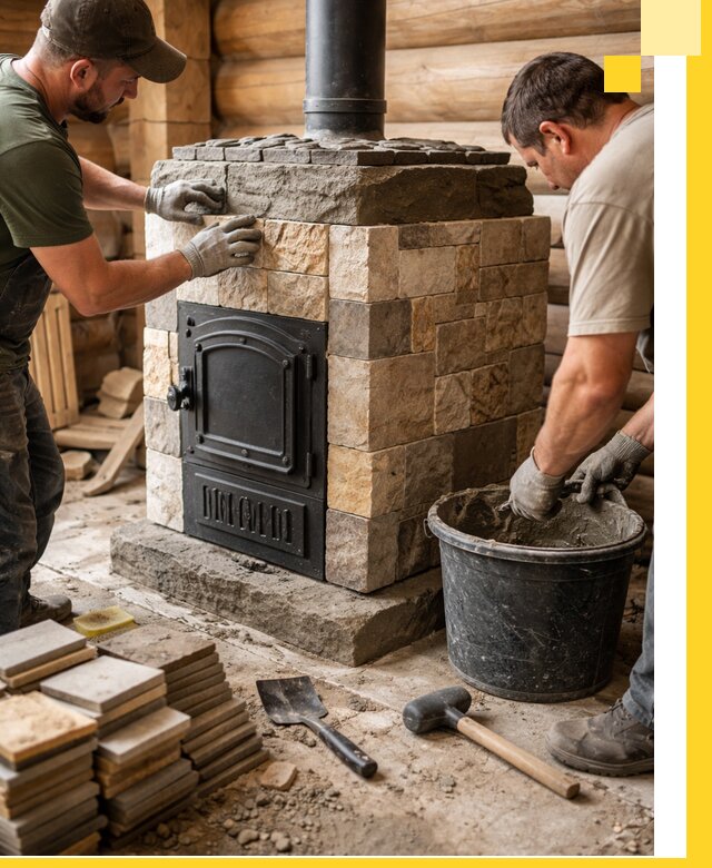 Облицовка банной печи под ключ в Лениногорске: камень и плитка