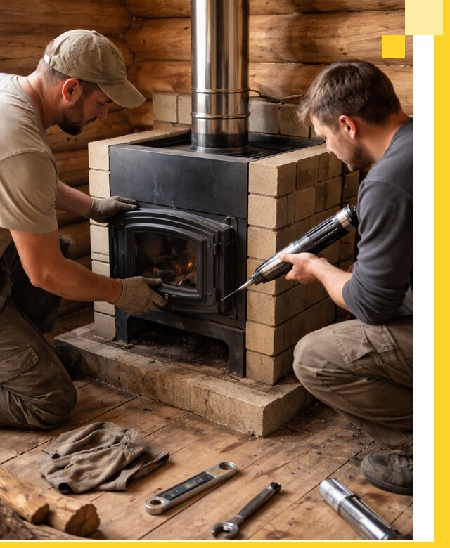 Монтаж и установка печи в бане под ключ с гарантией в Лениногорске