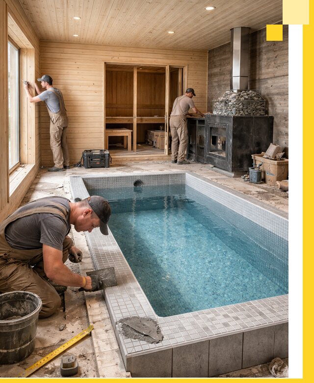 Проект бани с бассейном и сауной в Лениногорске под ключ