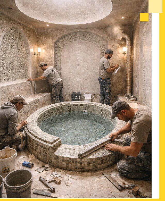 Профессиональное строительство хамама с бассейном в Лениногорске под ключ