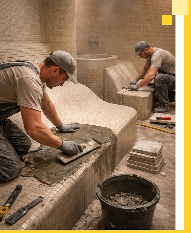 Лежаки для хамама под ключ в Лениногорске, проект и монтаж