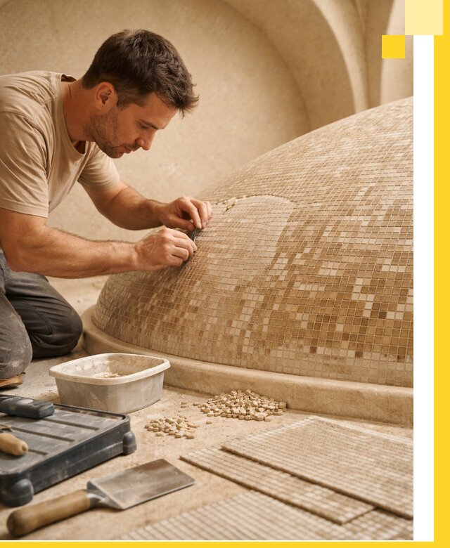 Профессиональная укладка мозаики для хамама под ключ в Лениногорске